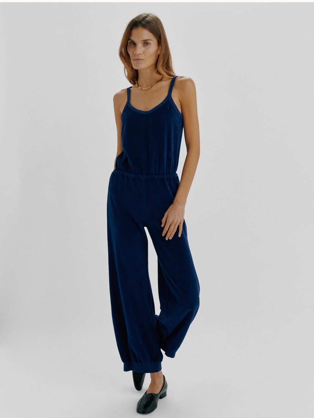 SUZIE KONDI Giorgi blue/navy Terrycloth velour jumpsuit XS Excellent